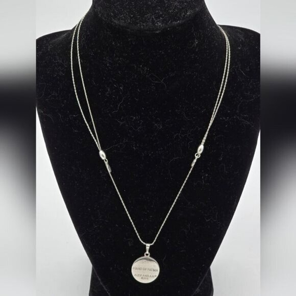 Alex and Ani Silver Tone Green Enamel Hand of Fatima Adjustable Charm Necklace - Picture 3 of 6